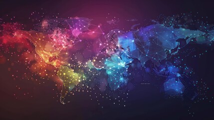 Wall Mural - Illustrate the interconnectedness of our world in a captivating stock photo where a map of the world is depicted through a mosaic of colorful dots and points, symbolizing the unity of humanity. 
