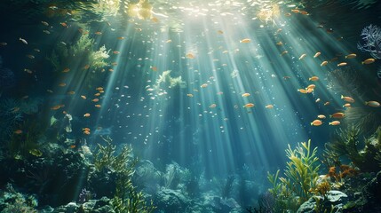 Beautiful underwater scenery with various types of fish and coral reefs Generative AI