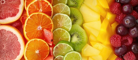 Wall Mural - Colorful background created by fresh fruits promoting healthy nutrition and natural vitamins.