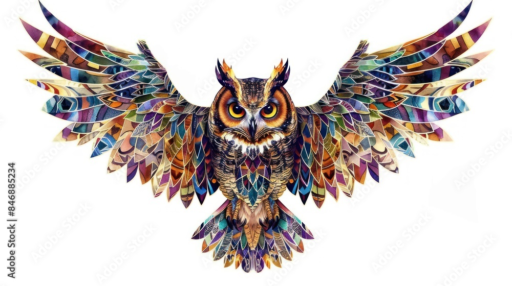 Colorful Renditions Capture the mystique of the owl with a dynamic stock photo showcasing a ...