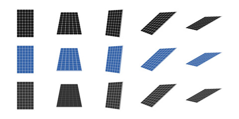 solar panels vector set, types of solar cell panels with different view. vector illustration isolate