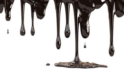 Wall Mural - Rich Melted Dark Chocolate Dripping on White Background - 3D Rendering with Clipping Path for Food and Dessert Concept. Stock Illustration.