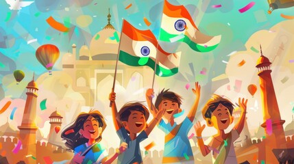 Illustration Happy independence day India.15th August background. Ai generated image