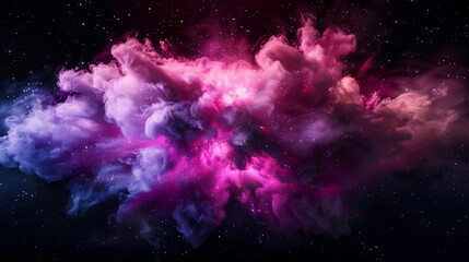 Spectacular cosmic cloud explosion within transparent square with black background. Colorful nebula and stars in space. Abstract digital art for wallpaper and creative design, Generative AI.