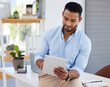 © Talia Mdlungu/peopleimages.com - Tablet, businessman and desk for read, office and report or email online in workplace. Technology, website and data for creative web design and male manager, research and internet or social media