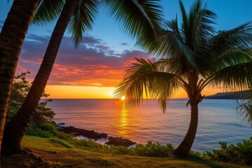 Wall Mural - Spectacular sunrise landscape with vivid colors over the serene and tranquil beach