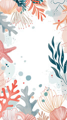 Wall Mural - Abstract starfish and shell frame with copy space and dynamic sea elements in vibrant colors
