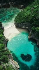 Wall Mural - Aerial View of Natural Paradise with Beautiful Lagoon and White Sandy Beach