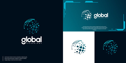 digital technology network, global solution, logo design template.