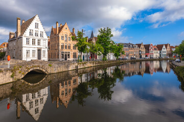 Wall Mural - Scenery of Langerei district, a canal and street located in center Bruges, Belgium