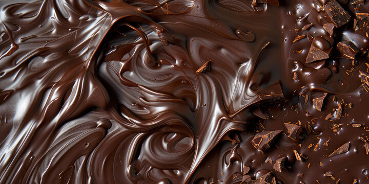Texture close-up of melted chocolate swirling in a pattern, yummy abstract background.