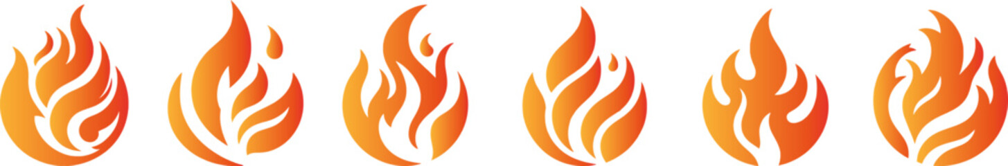 Wall Mural - Fire icon logo set. Fire flame vector collection .Flame of different shapes . Fire flame  silhouette. 