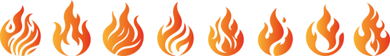 Wall Mural - Fire icon logo set. Fire flame vector collection .Flame of different shapes . Fire flame  silhouette. 