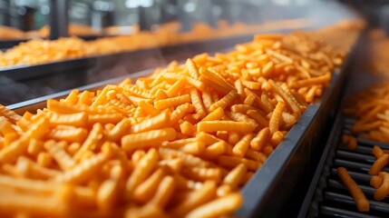 Sticker - A conveyor belt is filled with yellow french fries