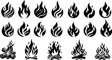Wall Mural - Fire icon set. Fire flame vector collection .Flame of different shapes . Fire flame logo silhouette. 
