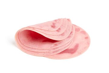 Wall Mural - Cooked ham slices, isolated on a white background