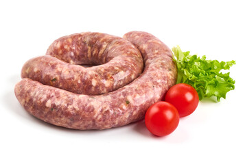 Wall Mural - Raw pork Sausages, isolated on white background