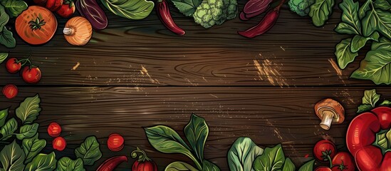 Wall Mural - Abstract Vegetable Design on Wooden Background