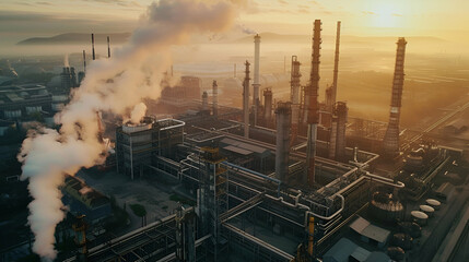 refinery at sunset