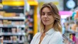 © Prostock-studio - A young woman with long blonde hair smiles at the camera as she stands in a supermarket aisle, with shelves of products blurred in the background.