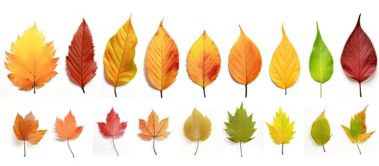 Aufkleber - Close-up view of a diverse group of colorful leaves, showcasing the beauty of nature in different hues and shapes. with copy space image. Place for adding text or design
