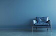 © TigerDude - Minimalist interior design with a blue wall and leather armchair. Background for presentation