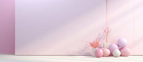 Aufkleber - Display of three vases and a vase with flowers in soft pastel colors for advertising and product promotion. with copy space image. Place for adding text or design