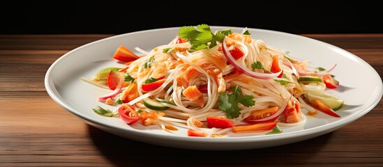 Aufkleber - Close-up view of a plate containing a delicious mix of noodles and fresh vegetables. with copy space image. Place for adding text or design