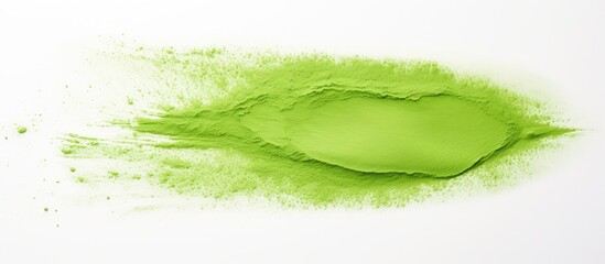 Aufkleber - Vivid green powdered substance seen in tight focus on a plain white background. with copy space image. Place for adding text or design