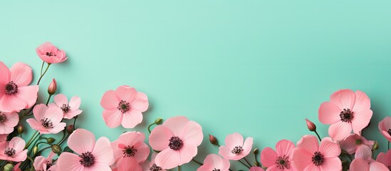 Aufkleber - Pink blossoms set against a serene blue background creating a vibrant contrast. with copy space image. Place for adding text or design