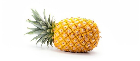 Poster - Fresh pineapple fruit isolated on a clean white background, perfect for tropical concept designs. with copy space image. Place for adding text or design