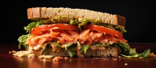 Aufkleber - A delicious sandwich featuring fresh salmon, perfect for a morning meal or brunch. with copy space image. Place for adding text or design