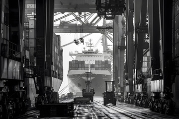 Wall Mural - Massive large Ships in Shipyard, cargo, dock, and container.
The Magnificence of water sea ocean transportation, Large Ships in Shipyard Scenes.