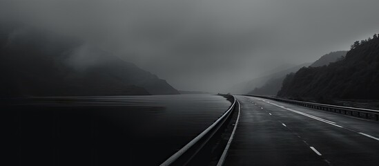 Wall Mural - a bird strolls along a highway while the surrounding scenery features moody monochrome tones in the 