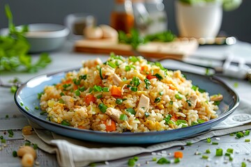 Wall Mural - Fried rice on blue plate