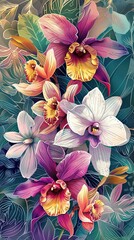 Wall Mural - A colorful bouquet of flowers with a blue background