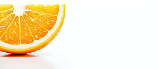 Aufkleber - Half of an orange resting on a flat surface, with its juicy pulp exposed and vibrant color. with copy space image. Place for adding text or design