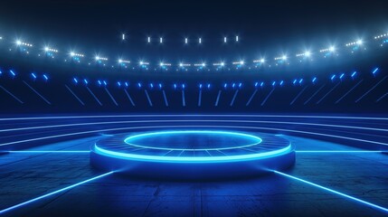Wall Mural - Stage is lit up with blue lights.