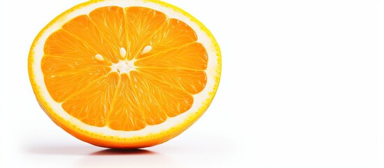 Aufkleber - Half of an orange placed on a plain white surface. with copy space image. Place for adding text or design