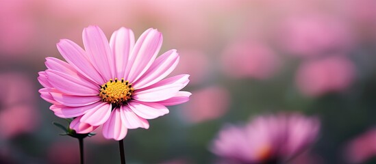 Aufkleber - Mustard pink flower blooming beautifully at the center of the expansive field. with copy space image. Place for adding text or design