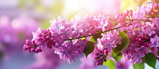 Aufkleber - Lilac flowers in bloom under the bright sunlight, adorning a branch with their purple beauty. with copy space image. Place for adding text or design