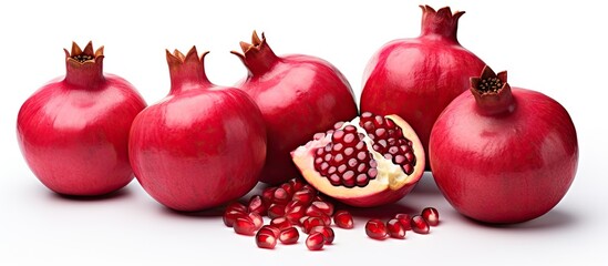 Aufkleber - Fresh and ripe pomegranates gathered together on a clean white surface, showcasing their vibrant colors and textures. with copy space image. Place for adding text or design