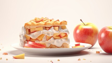 Wall Mural - A slice of cake on a plate with an apple as garnish, perfect for a snack or dessert