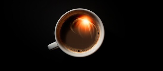 Aufkleber - Close-up of an illuminated cup of coffee from above, isolated on black with space for text. with copy space image. Place for adding text or design