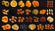 © vefimov - A selection of various nuts and dried fruits arranged on a black surface