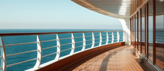 Poster - Balcony with railing giving a scenic view of the expansive ocean. with copy space image. Place for adding text or design