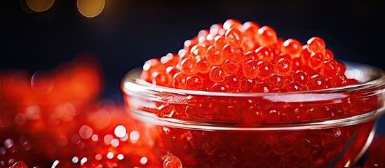 Aufkleber - Red beads gathered in a dish placed on a flat surface. with copy space image. Place for adding text or design