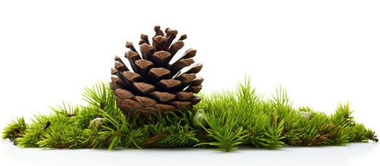 Aufkleber - Pine cone close up shown on a patch of green grass in natural setting. with copy space image. Place for adding text or design