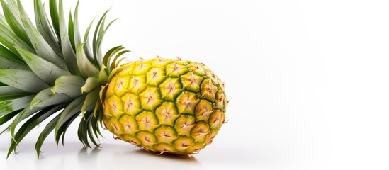 Poster - Tropical fruit pineapple isolated on plain white background, a symbol of freshness and summer delight. with copy space image. Place for adding text or design
