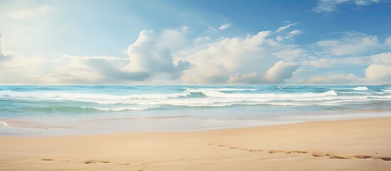 Aufkleber - Man walking along the shore of a beach while carrying a surfboard under his arm. with copy space image. Place for adding text or design